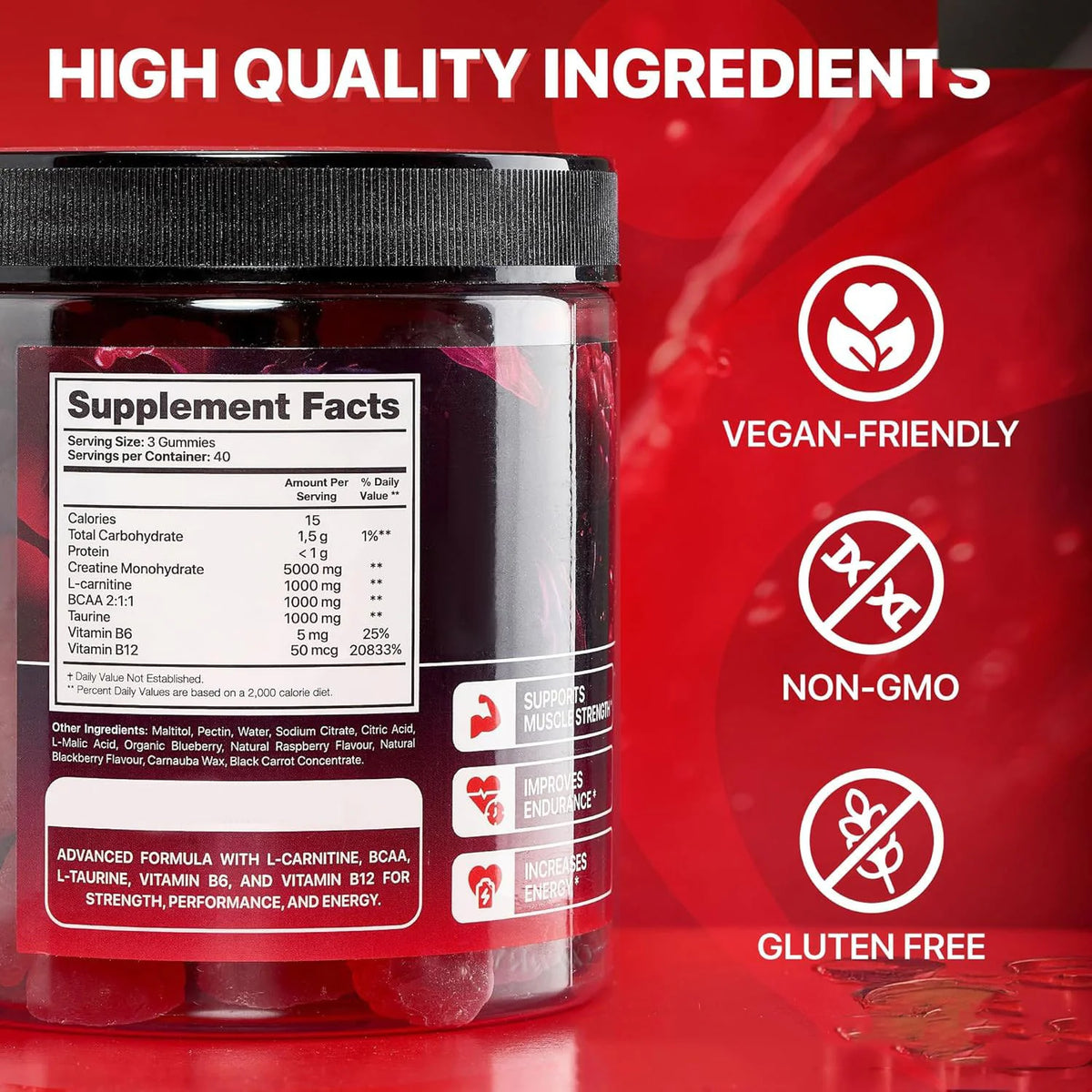 Muscle Boost Daily Wellness Gummies Strawberry Flavor