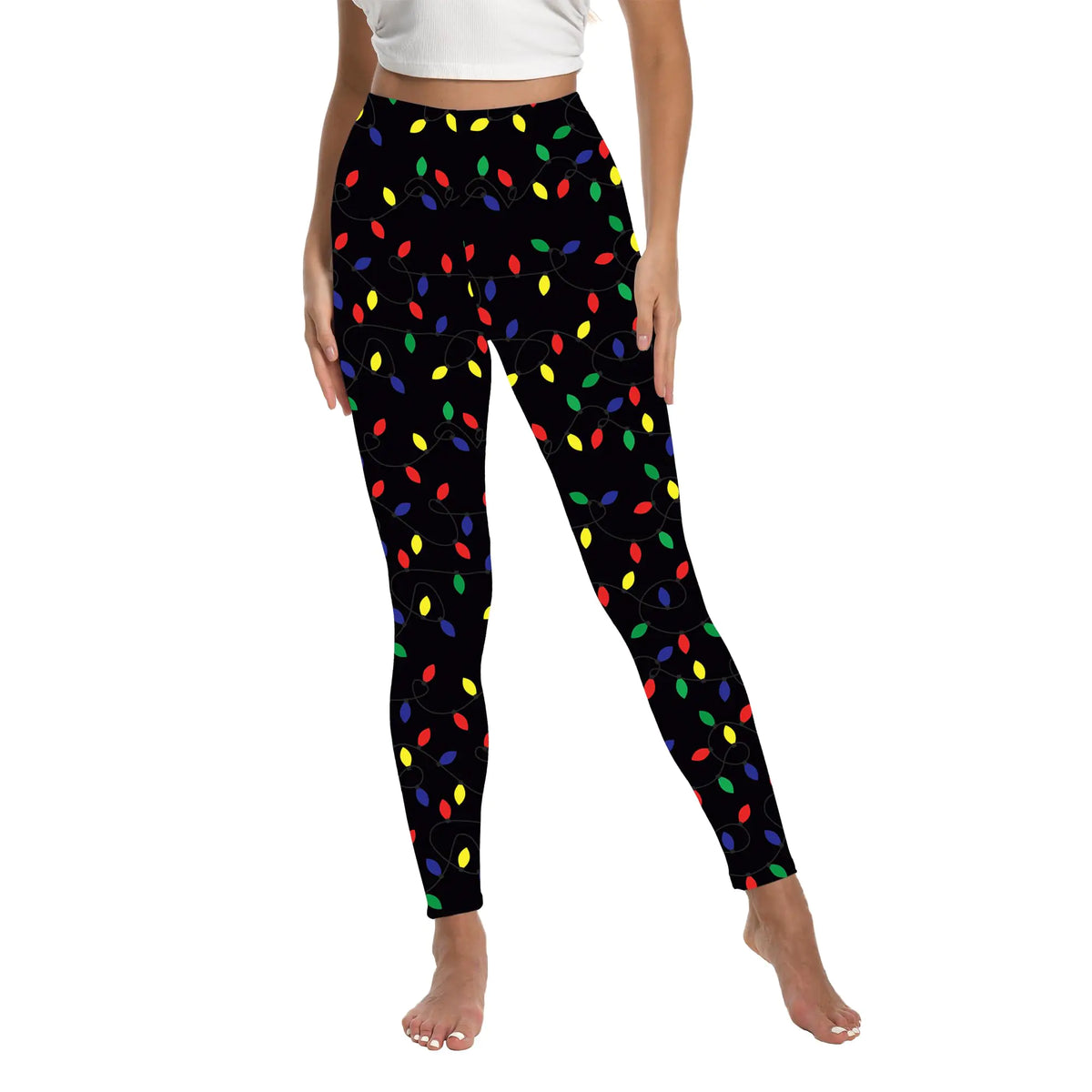 Flaminet Christmas Light Leggings for Women Girls Xmas Printed Yoga Pants Santa Holiday Tights Leggins Plus Size