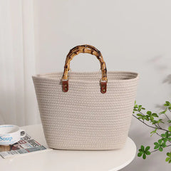 Striped Large Capacity Cotton Yarn Woven Tote Bag