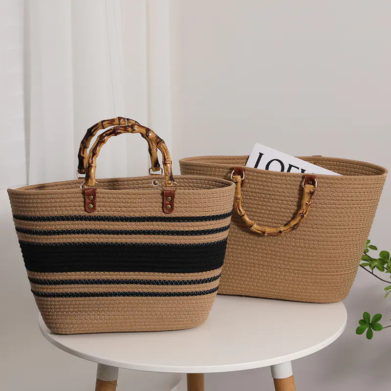 Striped Large Capacity Cotton Yarn Woven Tote Bag