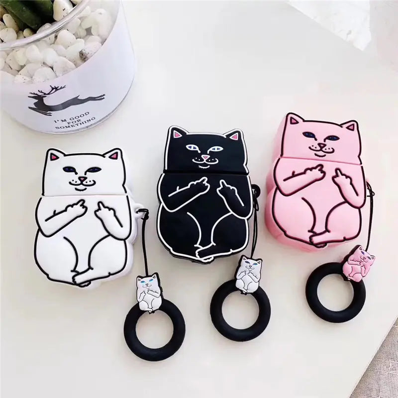 Funny Cat Middle Finger Case for Apple AirPods