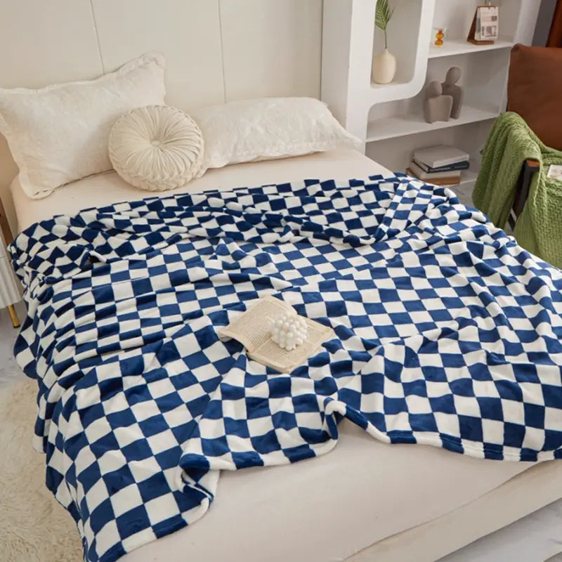 Blue & White Plaid Flannel Blanket