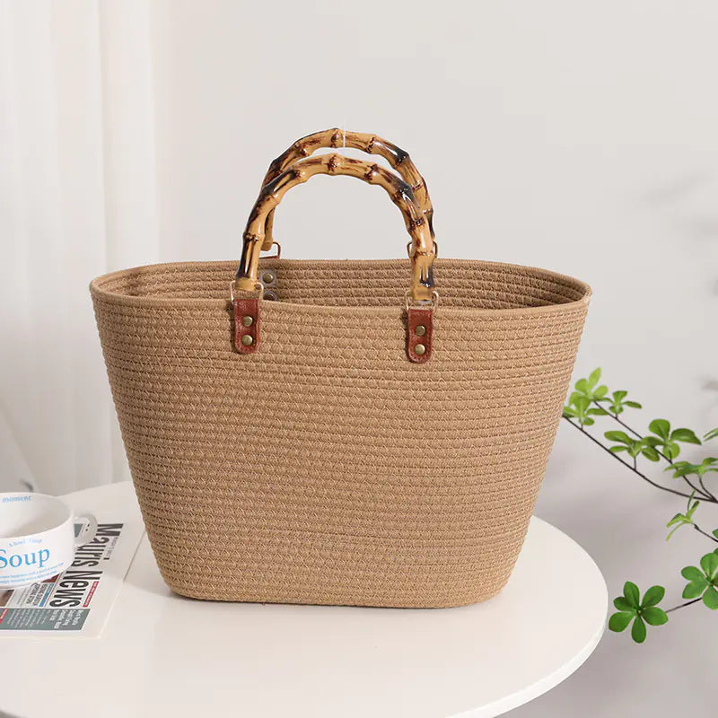 Striped Large Capacity Cotton Yarn Woven Tote Bag