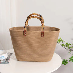 Striped Large Capacity Cotton Yarn Woven Tote Bag