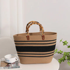 Striped Large Capacity Cotton Yarn Woven Tote Bag