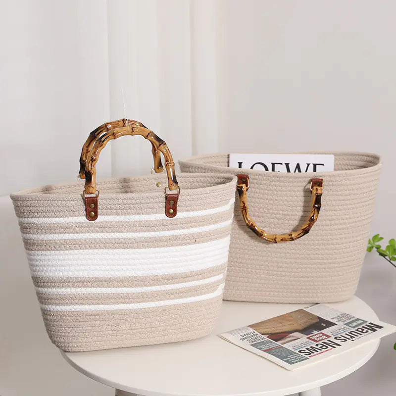 Striped Large Capacity Cotton Yarn Woven Tote Bag