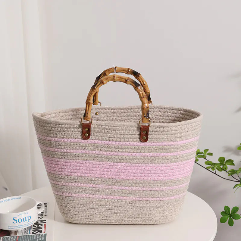 Striped Large Capacity Cotton Yarn Woven Tote Bag