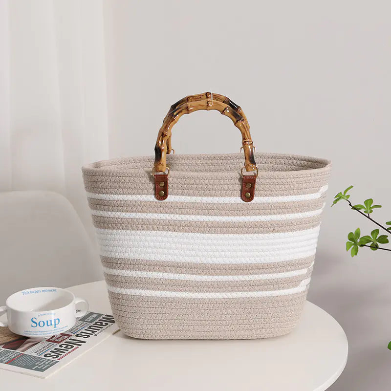 Striped Large Capacity Cotton Yarn Woven Tote Bag